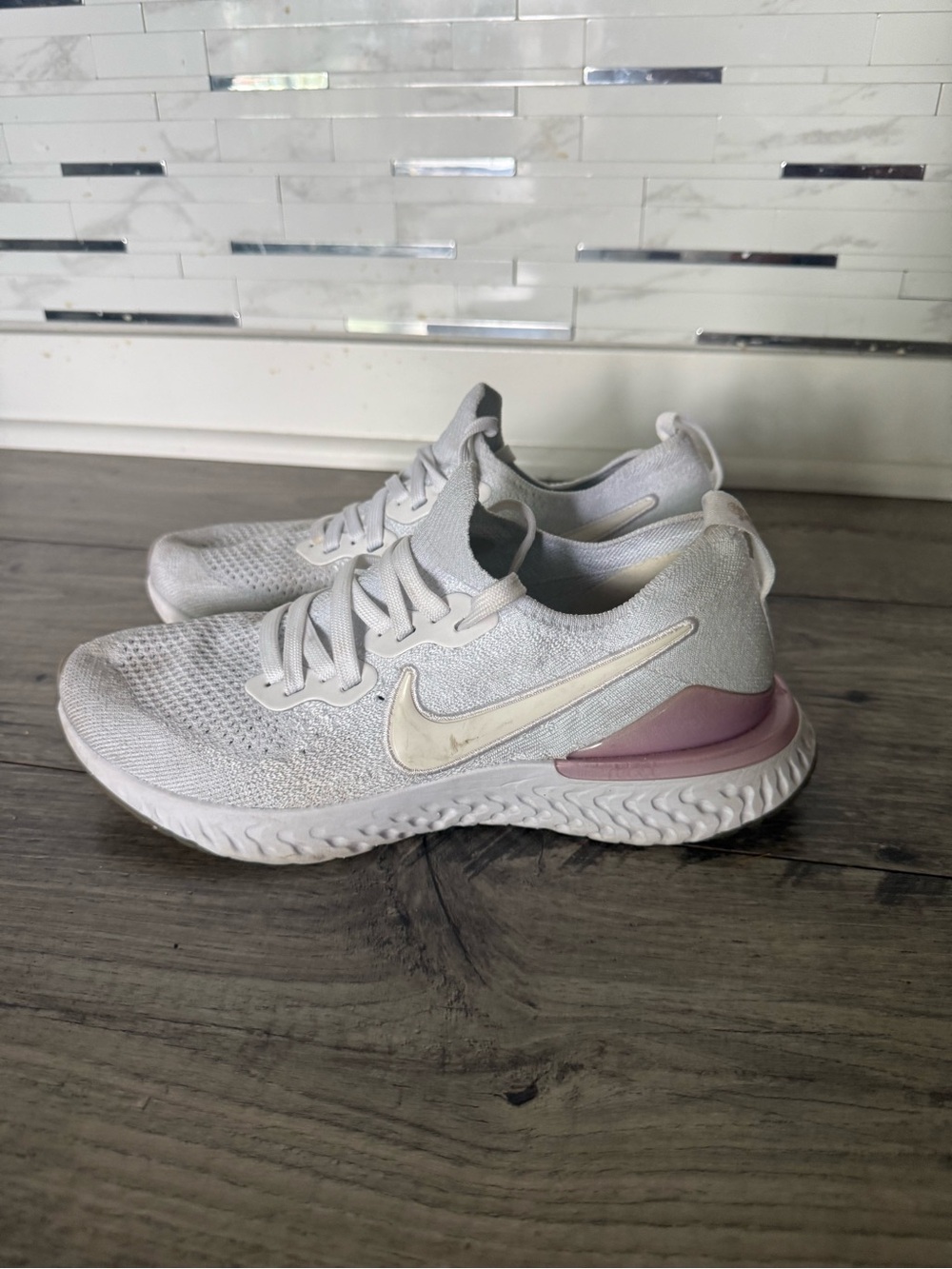 Nike Women's White and Light Mauve React Running Shoes